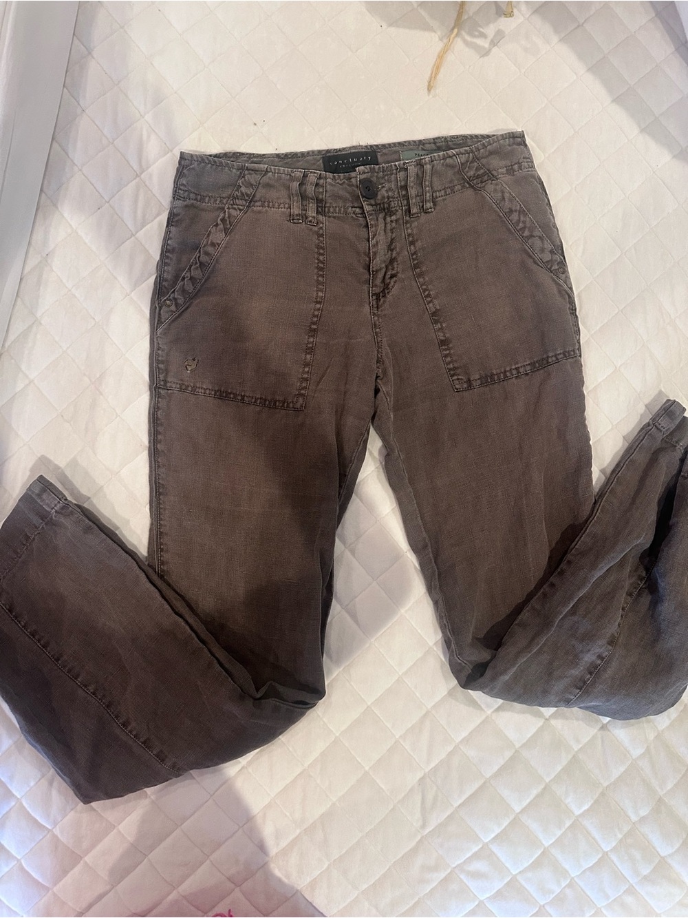 Sanctuary Women's Brown Low Rise Linen Pants, Size 27.